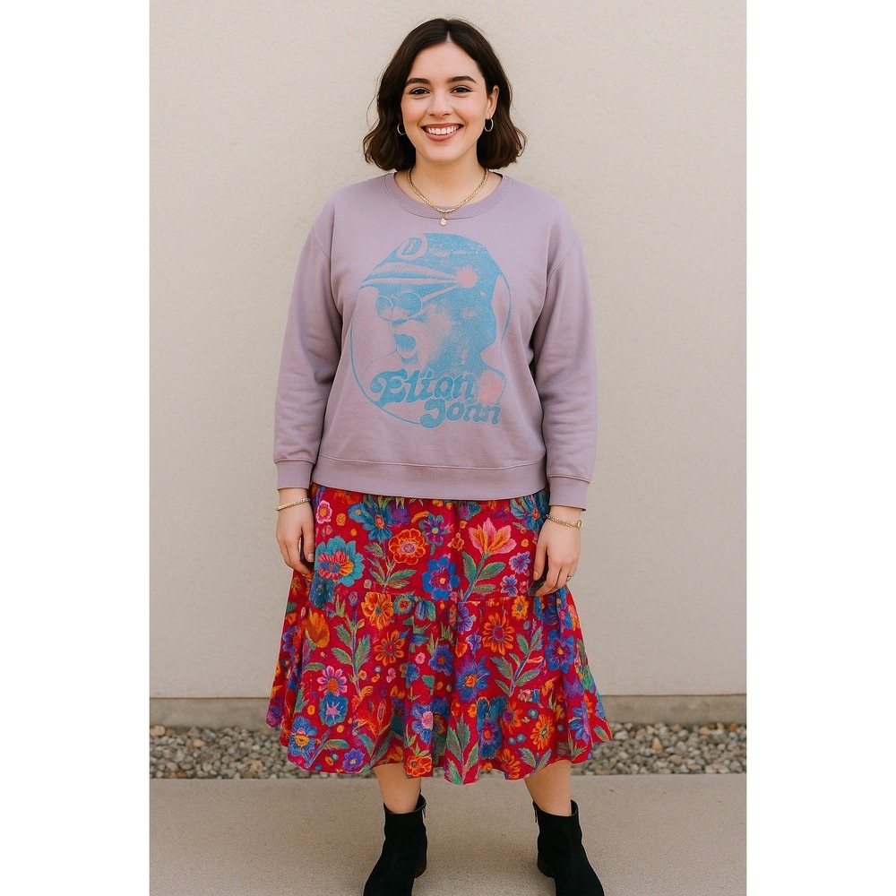 Torrid 5X Elton John Crewneck Purple Sweatshirt Pullover Rock Chic Grunge Retro